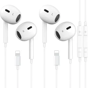 2 Packs iPhone Headphones Earbuds with Lightning Connector(Built-in Mic & Volume Control)[MFi Certified] Headphones support for iPhone 14/13/12/SE/11/XR/XS/X/7/7Plus/8/8Plus Support All iOS System