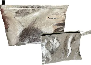 2 Pcs Makeup Bag for Women Large Capacity PU Cosmetic Bag Set Travel Toiletry Bag Silver Glitter Cute Makeup Pouch for Purse Portable Organizer Travel Accessories