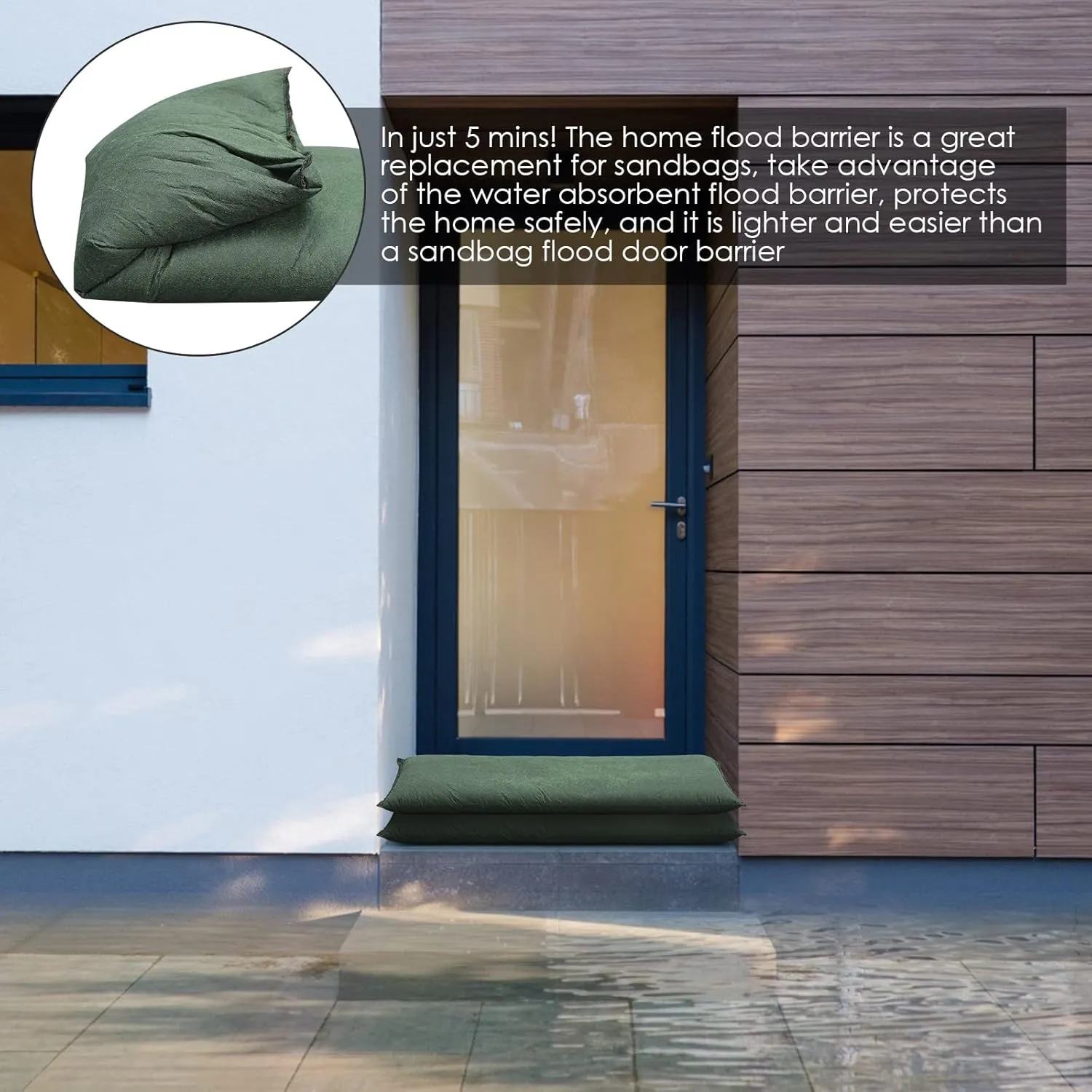 2 Pcs Sandless Sand Bags for Flooding, Water Activated Flood Barriers Non Woven Fabric Reusable Absorbent Water Barrier Flood Bag for Rainy Season Green(25 x 120cm)