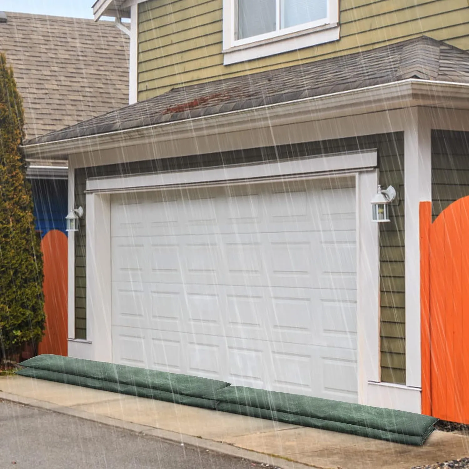 2 Pcs Sandless Sand Bags for Flooding, Water Activated Flood Barriers Non Woven Fabric Reusable Absorbent Water Barrier Flood Bag for Rainy Season Green(25 x 120cm)