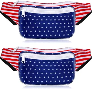 2 Pieces American Flag Fanny Pack USA Bag 4th of July Waist Pack Red White Blue Stars Stripes Fanny Bag Patriotic Fanny Pack Adjustable America Waist Bag Accesories for Travel Outdoor Sports