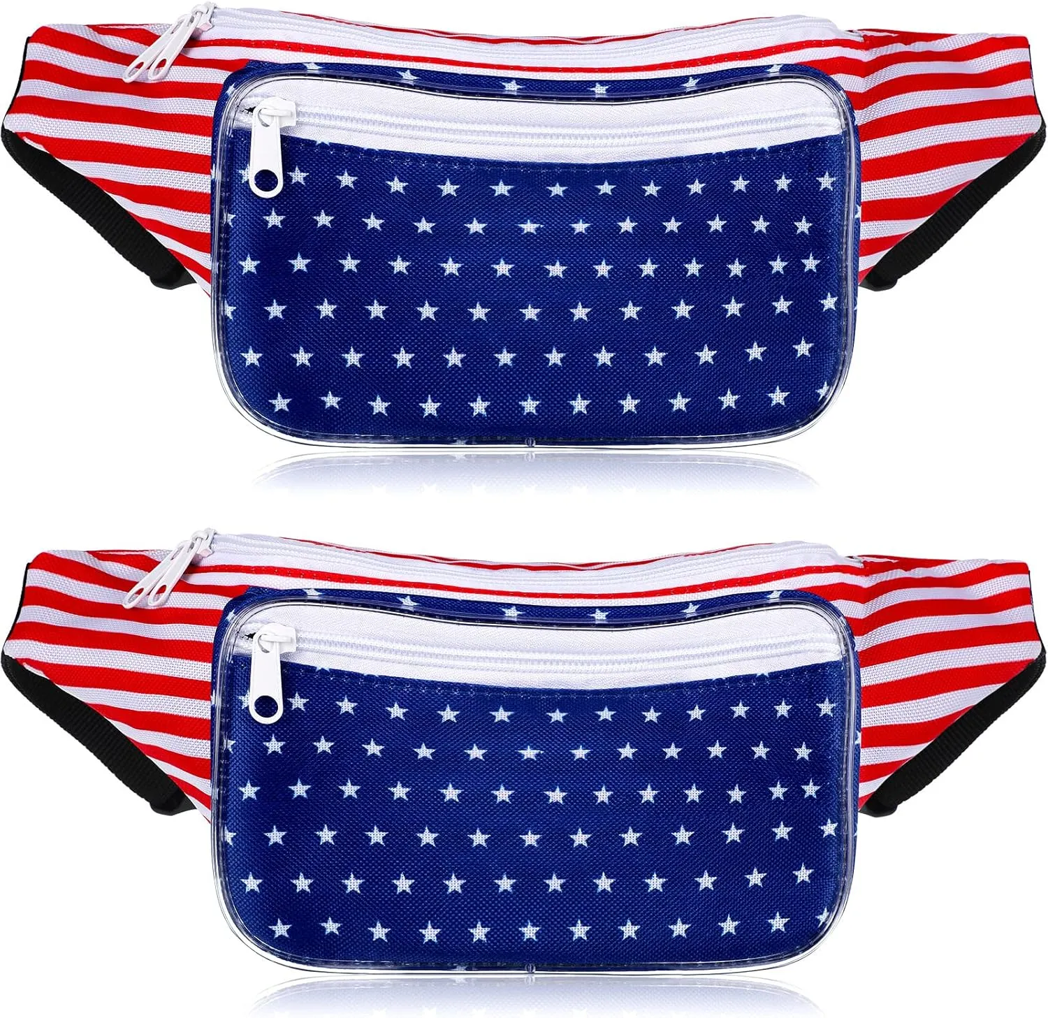 2 Pieces American Flag Fanny Pack USA Bag 4th of July Waist Pack Red White Blue Stars Stripes Fanny Bag Patriotic Fanny Pack Adjustable America Waist Bag Accesories for Travel Outdoor Sports