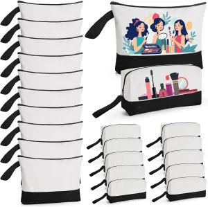 20 Pcs Canvas Makeup Bag with Bottom, 12oz Cotton Cosmetic Bag Set Bulk Multi-Purpose DIY Heat Transfer Makeup Bags with Black Zipper for Bridesmaid Makeup Bag Travel Toiletry Pouch Storage