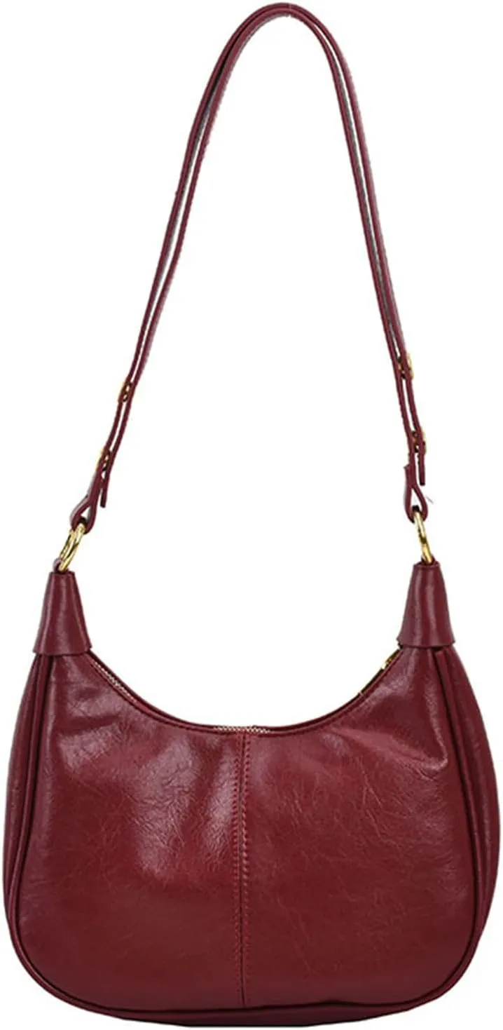 2024 Simple Solid Zipper Shoulder Purse Bag, Trendy PU Leather Crescent Bag, Crossbody Bag for Women, Versatile Underarm Bag