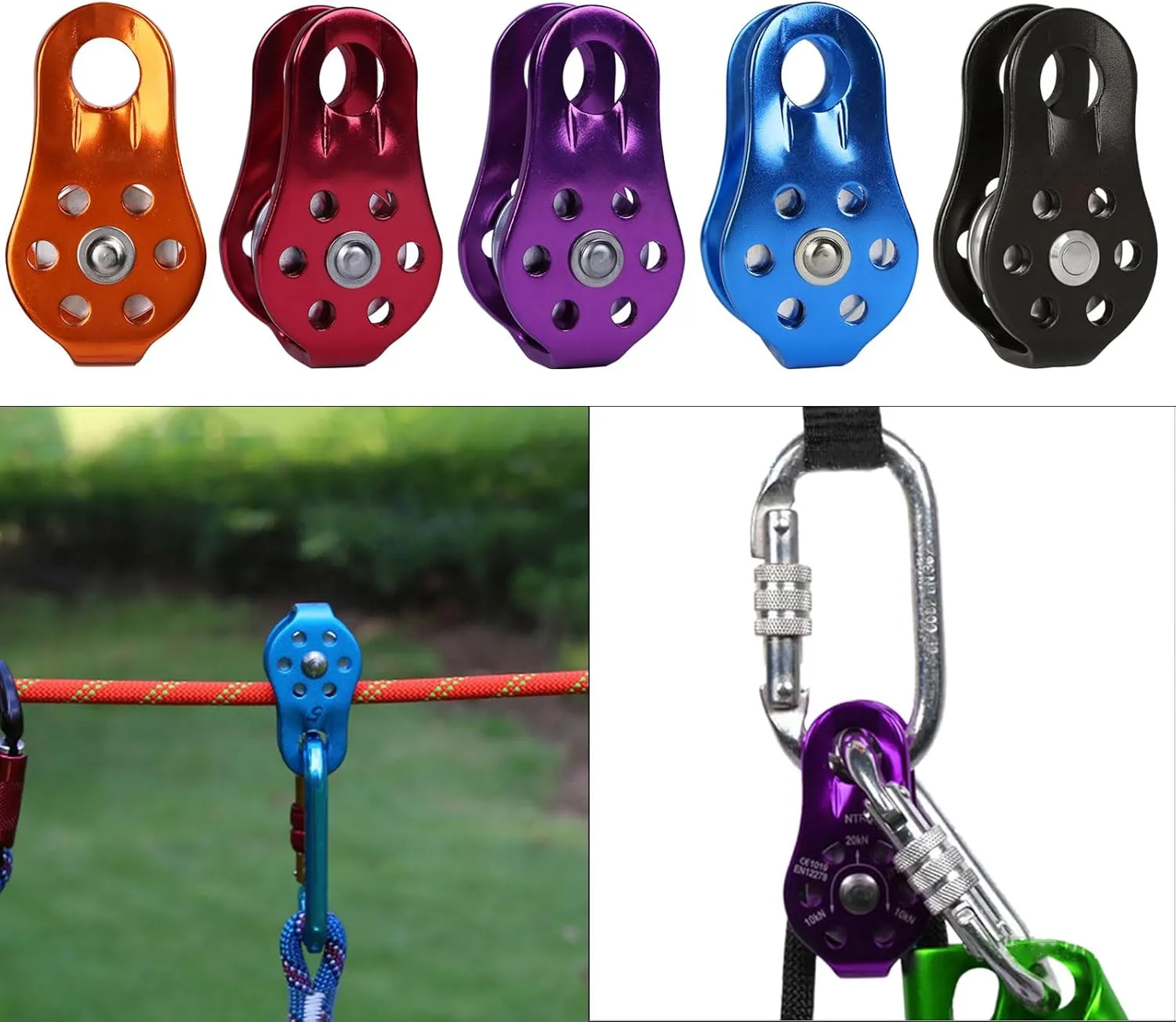 20KN Climbing Pulley Fixed Small Pulley Single Sheave Aluminum Alloy Single Pulley for Climbing, Caving, Mountaineering
