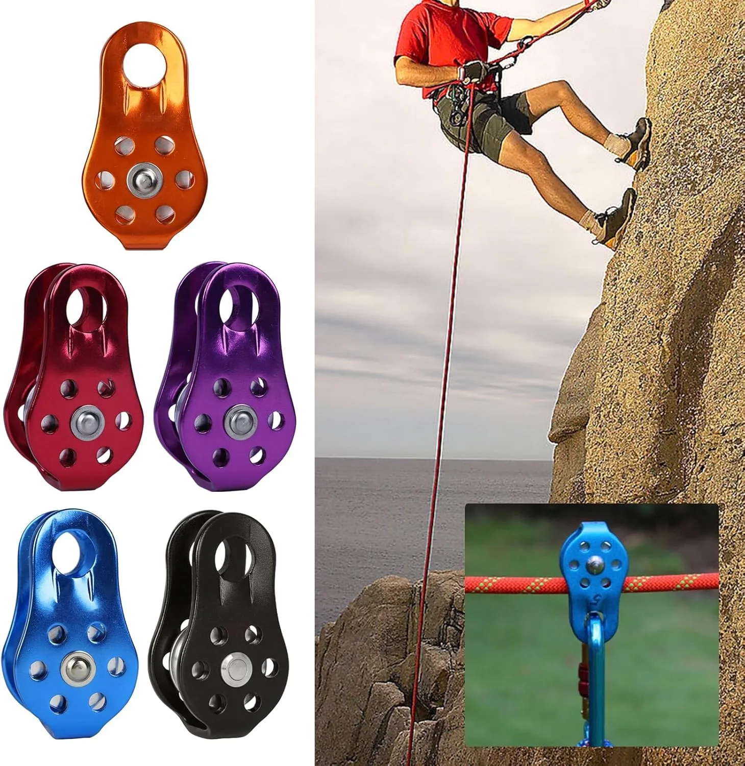 20KN Climbing Pulley Fixed Small Pulley Single Sheave Aluminum Alloy Single Pulley for Climbing, Caving, Mountaineering