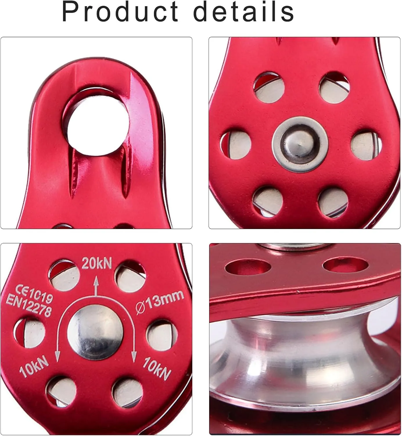 20KN Climbing Pulley Fixed Small Pulley Single Sheave Aluminum Alloy Single Pulley for Climbing Caving Mountaineering