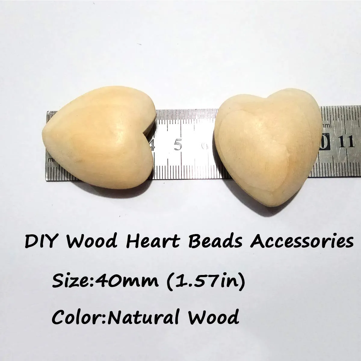20pcs Natural 40mm Unfinished Wood Hearts Beads with Holes Eco-Friendly Wooden Handing Materials DIY Beading Craft Accessories (40mm 20pcs)