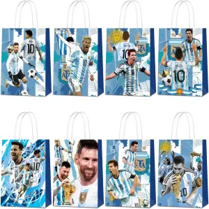 24Pcs Argentina Messi Party Gift Bags - Candy Bags, Tote Bags,Miami Messi Party Supplies Gift Bags for Kids - Paper Favor Packs for Adults Birthday Party Decor - 8 Patterns