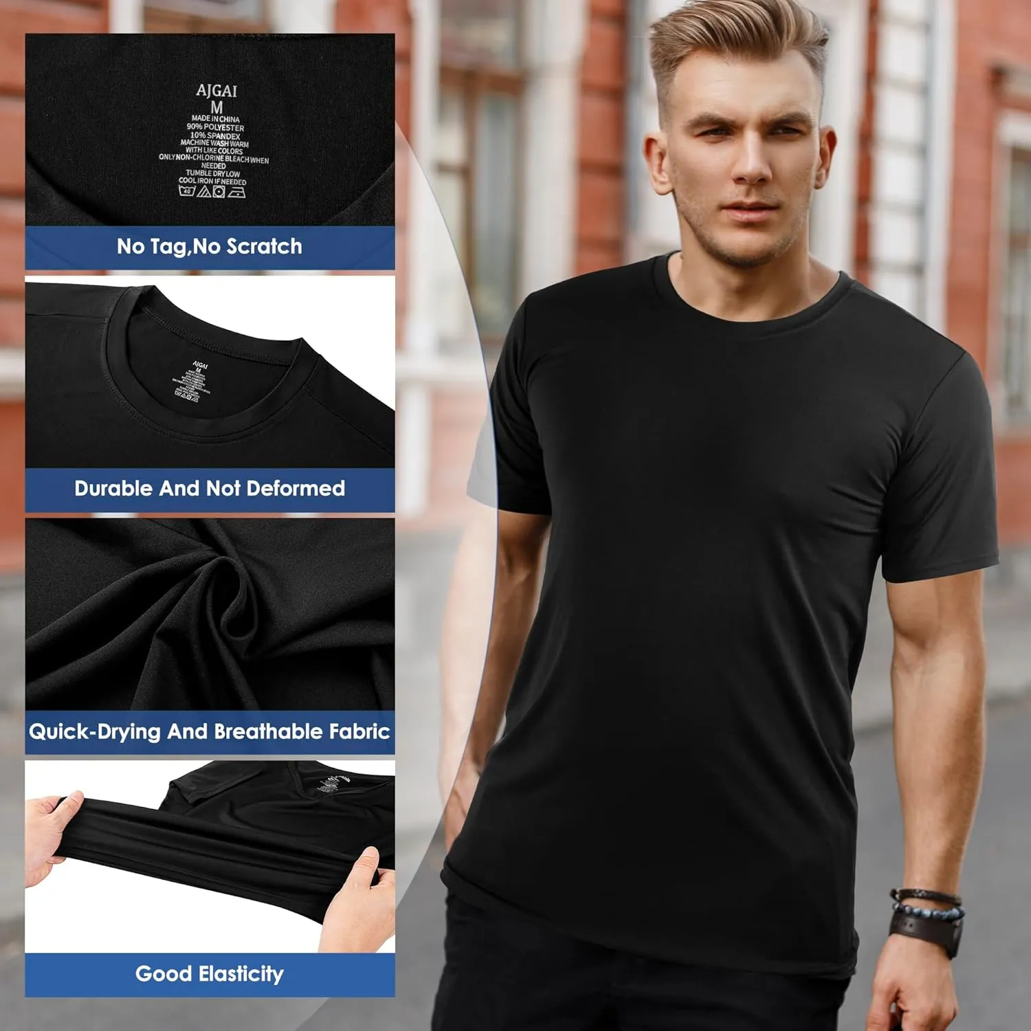 2&5 Pack Men's T Shirts, Crew Neck Breathable Short Sleeve, Ultra-Soft Lightweight Gym Tees for Athletic and Casual