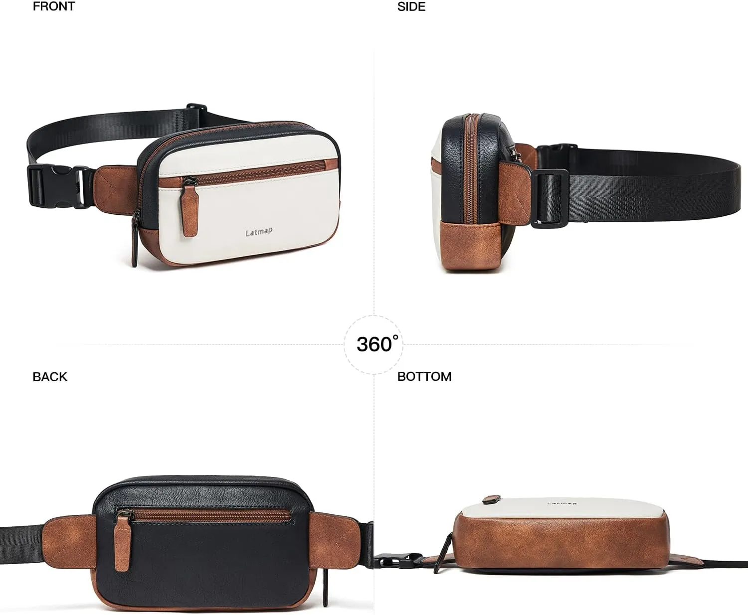 2L Fanny Packs Everywhere Belt Bag Small Fashion Crossbody Waist Pack Faux Leather Waterproof Sling Chest Bag For Women Black White
