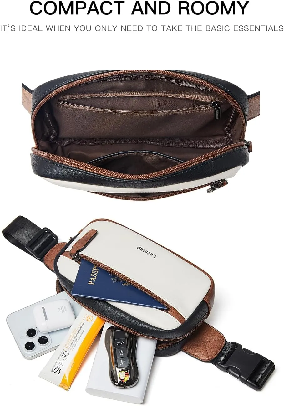 2L Fanny Packs Everywhere Belt Bag Small Fashion Crossbody Waist Pack Faux Leather Waterproof Sling Chest Bag For Women Black White