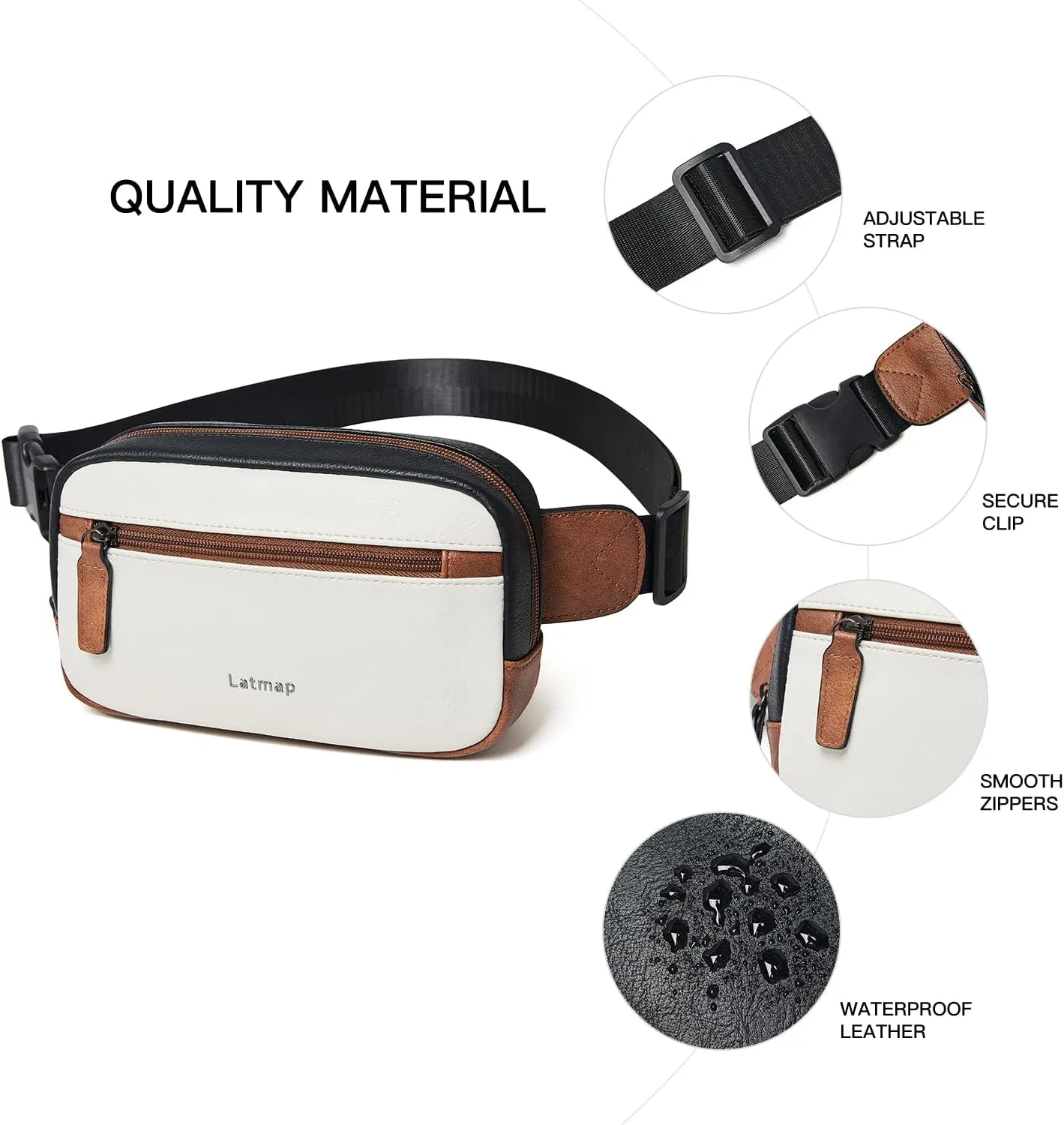 2L Fanny Packs Everywhere Belt Bag Small Fashion Crossbody Waist Pack Faux Leather Waterproof Sling Chest Bag For Women Black White