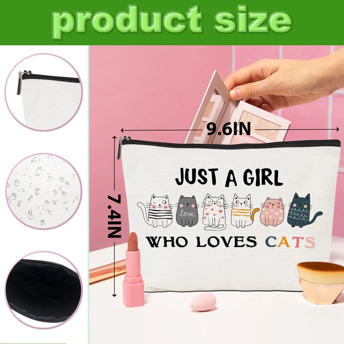 2pcs Cats Makeup Bags for Women, Cute Cat Themed Gifts Cosmetic Bag Travel Zipper Pouch for Sister Bestie, Christmas Birthday Gifts for Women Girls Cat Mom