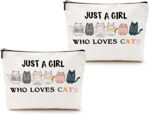 2pcs Cats Makeup Bags for Women, Cute Cat Themed Gifts Cosmetic Bag Travel Zipper Pouch for Sister Bestie, Christmas Birthday Gifts for Women Girls Cat Mom