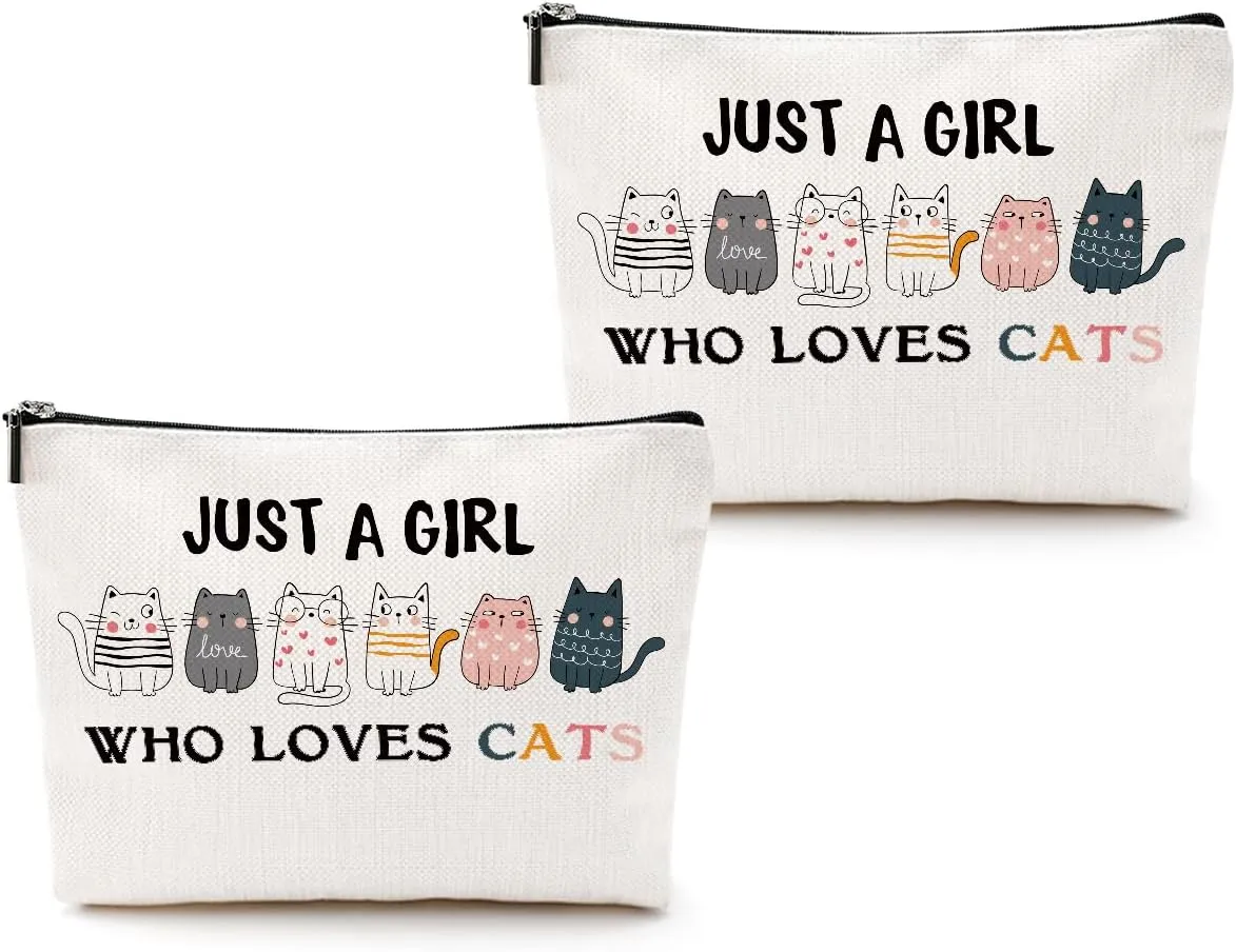 2pcs Cats Makeup Bags for Women, Cute Cat Themed Gifts Cosmetic Bag Travel Zipper Pouch for Sister Bestie, Christmas Birthday Gifts for Women Girls Cat Mom