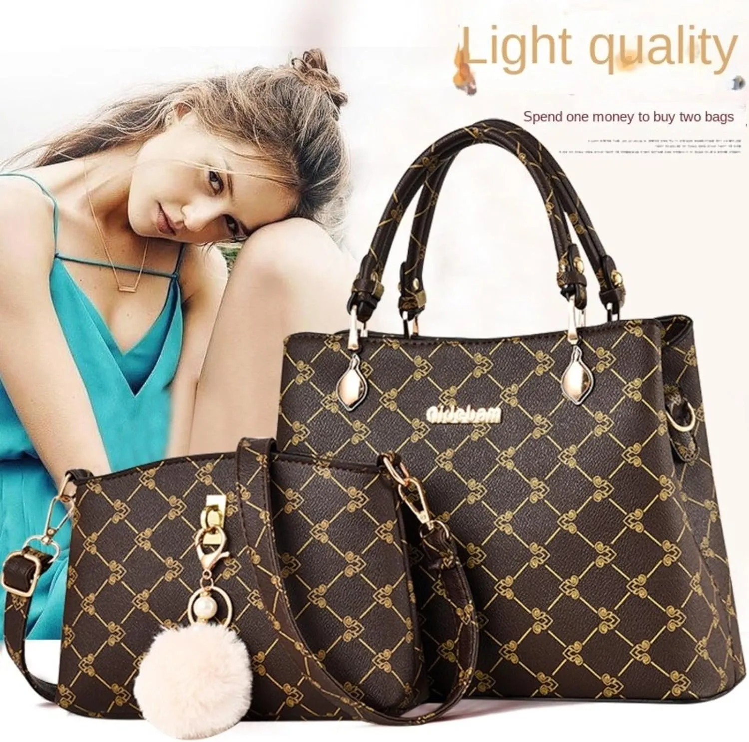 2Pcs Handbags Sets for Women Large Tote Bags Cute Crossbody Purses