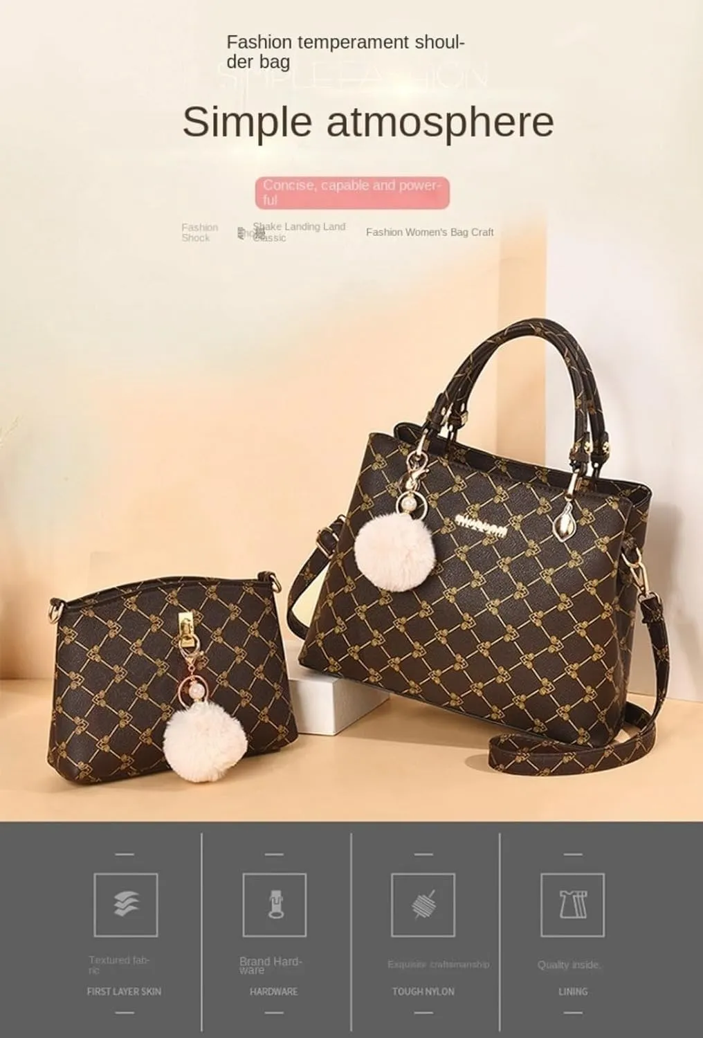 2Pcs Handbags Sets for Women Large Tote Bags Cute Crossbody Purses