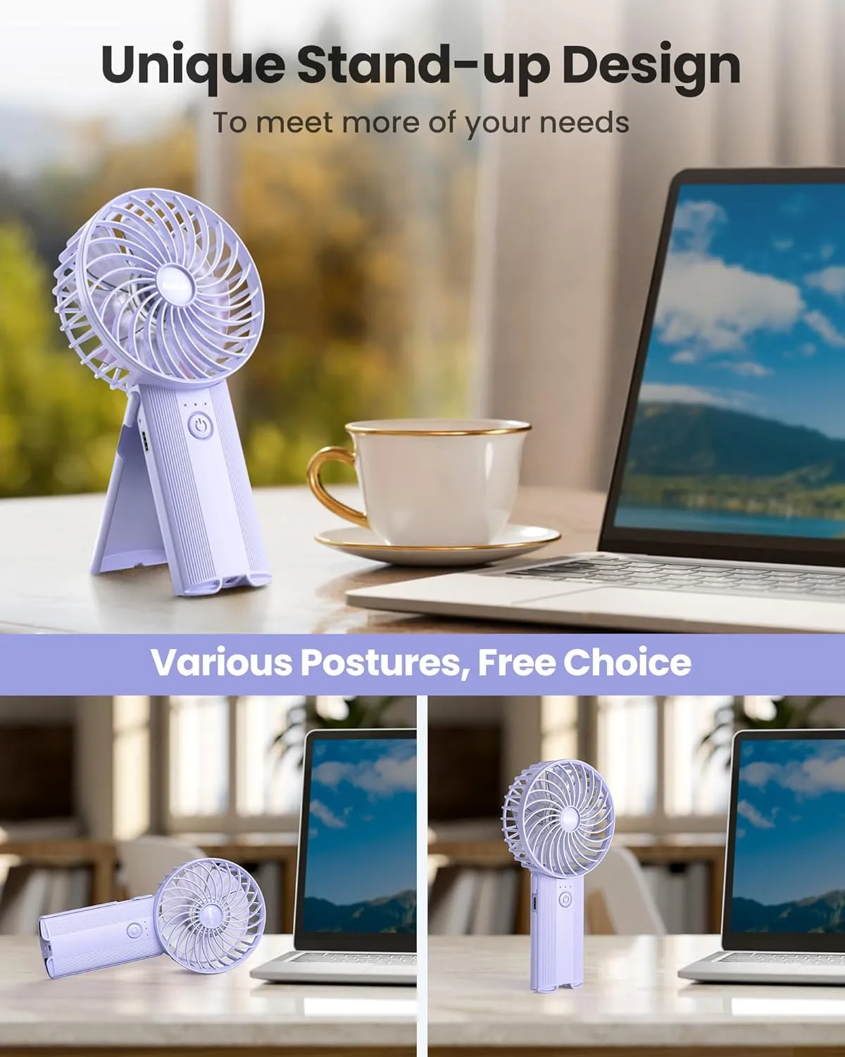 2pcs Mini Portable Folding Handheld Fans USB Rechargeable Personal Fan Neck Desktop 4-speed 3-in-1 Silent Handheld Mini Fan 6-15 hours battery life Suitable for summer travel Camping Outdoor Kids Gift