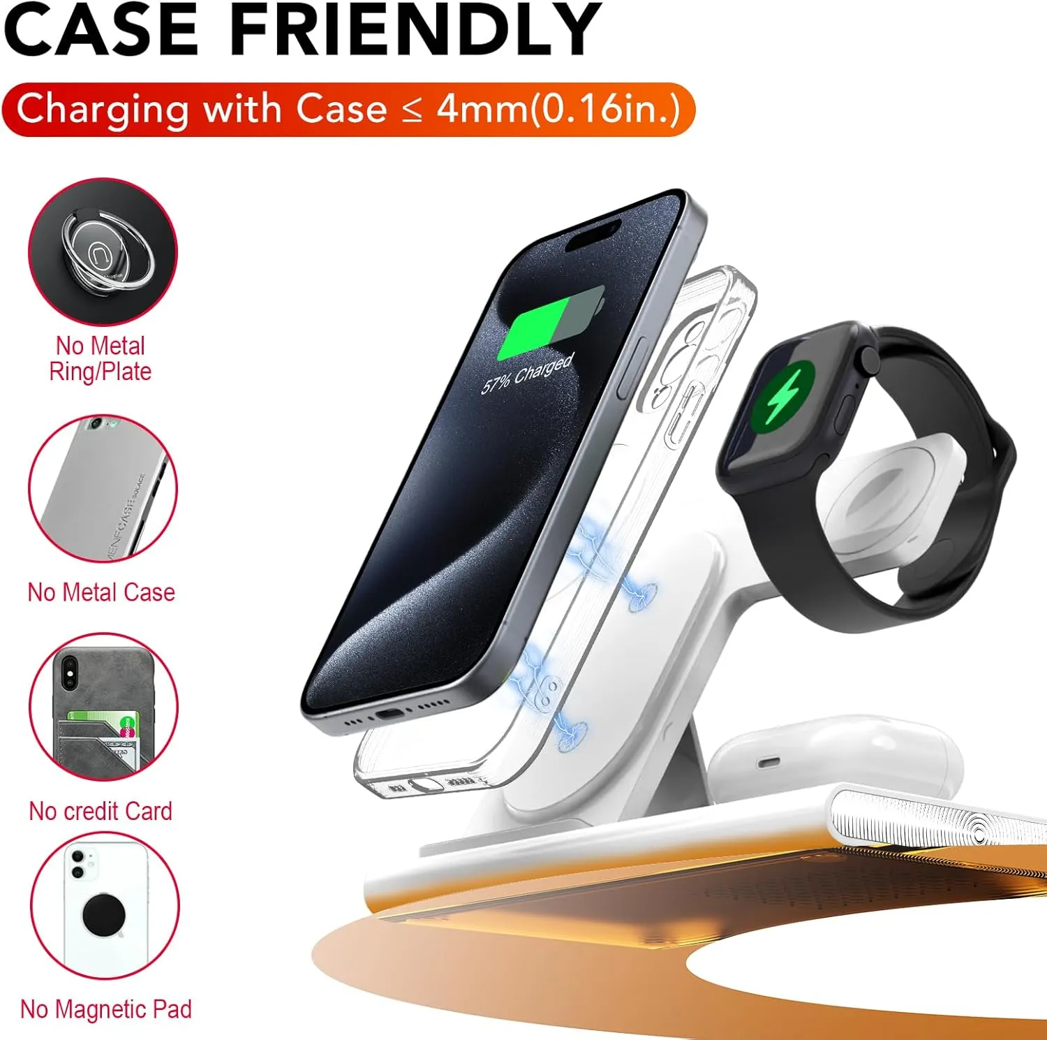 3 in 1 Foldable Charging Station for Apple Products,Fast Wireless Charger Travel Dock Adapter&Light for iPhone 16/15/14/13/12/11/X/XS,for iWatch 10/9/8/7/Ultra2/Ultra/SE,for AirPods 4/3/2/Pro/2(White)