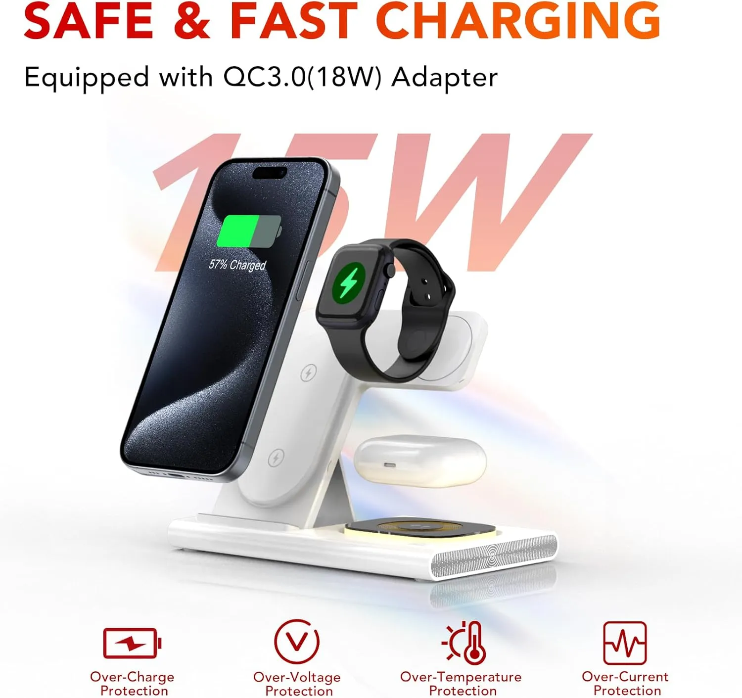 3 in 1 Foldable Charging Station for Apple Products,Fast Wireless Charger Travel Dock Adapter&Light for iPhone 16/15/14/13/12/11/X/XS,for iWatch 10/9/8/7/Ultra2/Ultra/SE,for AirPods 4/3/2/Pro/2(White)
