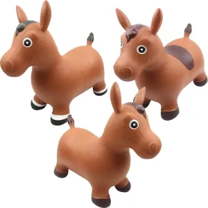 3 Pack Inflatable Bouncy Horse Hopper Jumping Horse Toys for Kids Indoor Outdoor Activity Ride, 3 Styles