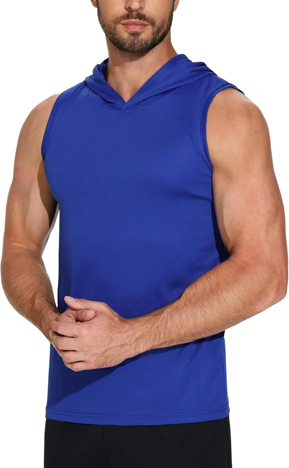 3 Pack Men's Sleeveless Workout Hoodies Dry Fit Quick Dry T Shirts with Hoods Running Gym Muscle Hooded Tank Top