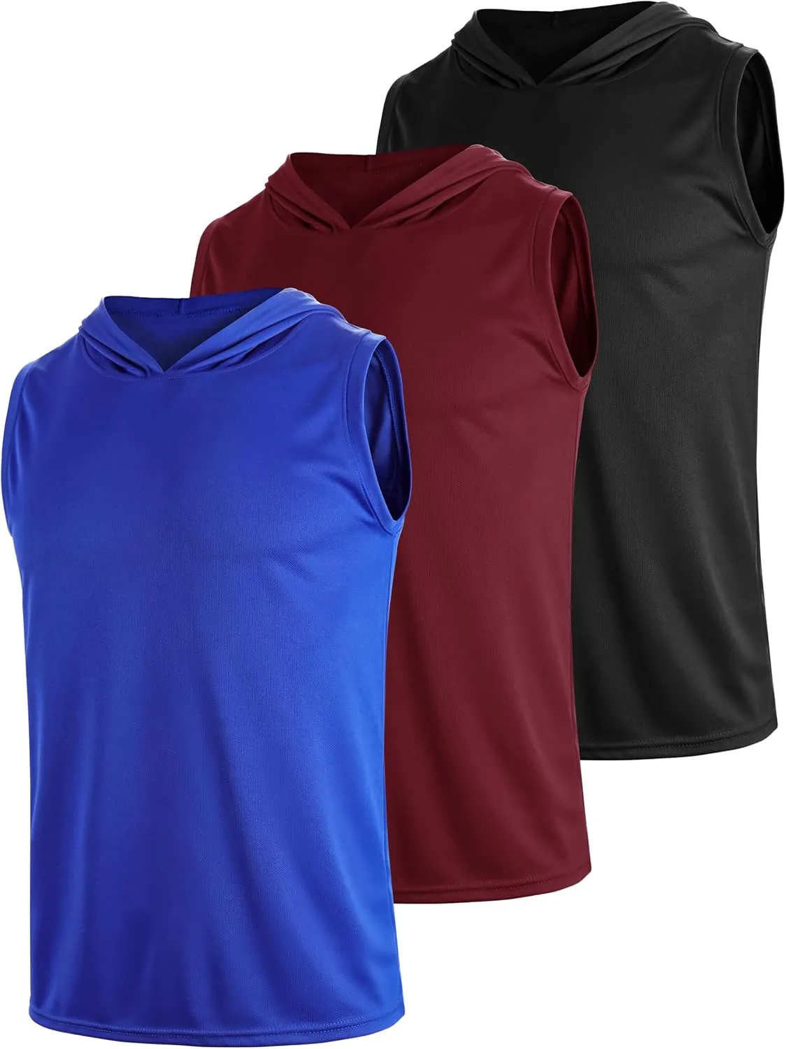 3 Pack Men's Sleeveless Workout Hoodies Dry Fit Quick Dry T Shirts with Hoods Running Gym Muscle Hooded Tank Top