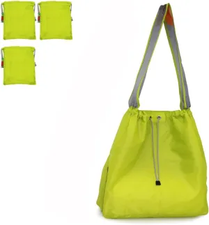 3 Pack Ripstop Nylon Foldable Reusable Grocery Shopping Bag with Pouch & Inner Pocket, Draw-String