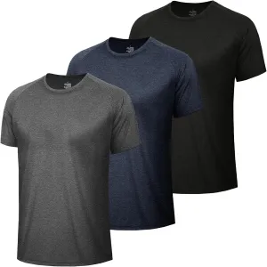 3 Pack Workout Mens Shirts - Dry Fit Causal Moisture Wicking Work Gym Athletic Short Sleeve for Basketball Running
