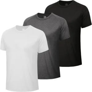3 Pack Workout Mens Shirts - Dry Fit Causal Moisture Wicking Work Gym Athletic Short Sleeve for Basketball Running