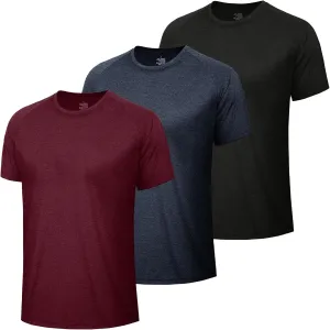 3 Pack Workout Mens Shirts - Dry Fit Causal Moisture Wicking Work Gym Athletic Short Sleeve for Basketball Running