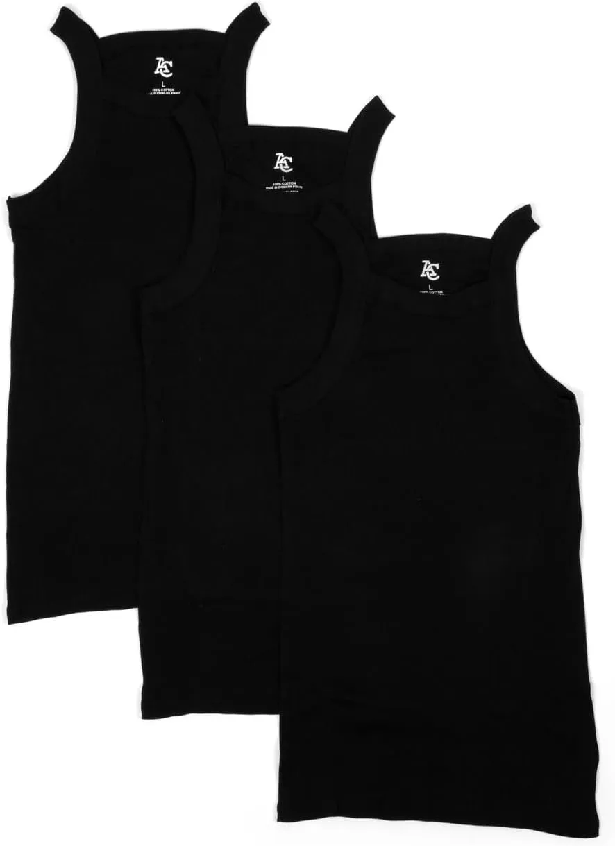 3 Packs Men's G-Unit Style Cotton Tank Tops Square Cut Muscle Rib A-Shirts