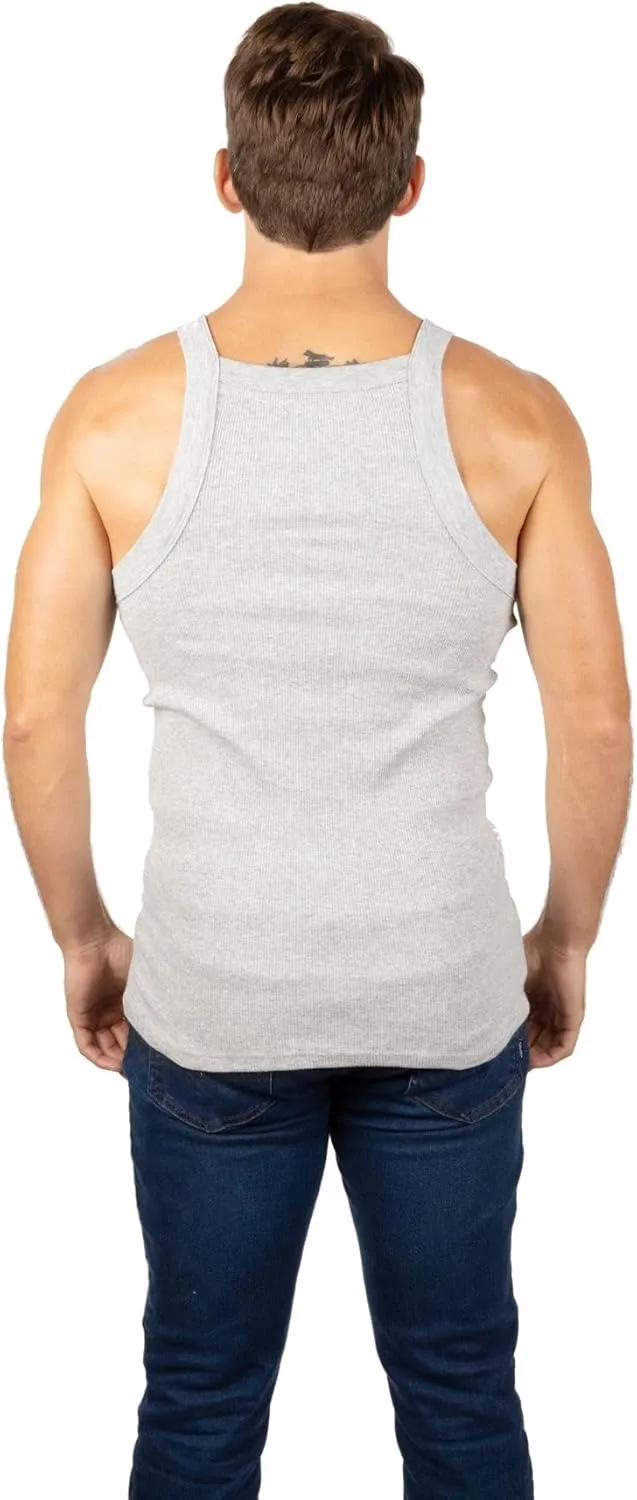 3 Packs Men's G-Unit Style Cotton Tank Tops Square Cut Muscle Rib A-Shirts