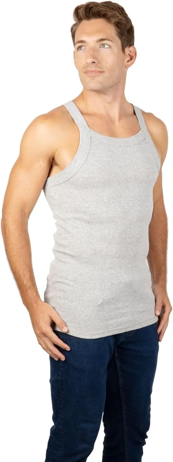 3 Packs Men's G-Unit Style Cotton Tank Tops Square Cut Muscle Rib A-Shirts