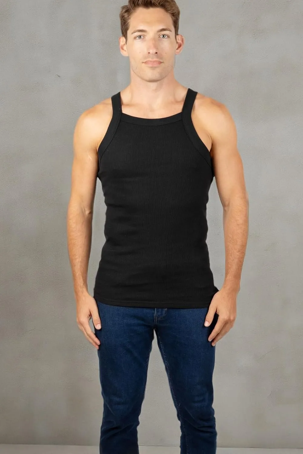 3 Packs Men's G-Unit Style Cotton Tank Tops Square Cut Muscle Rib A-Shirts