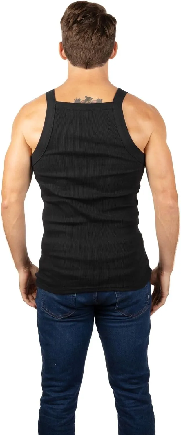 3 Packs Men's G-Unit Style Cotton Tank Tops Square Cut Muscle Rib A-Shirts