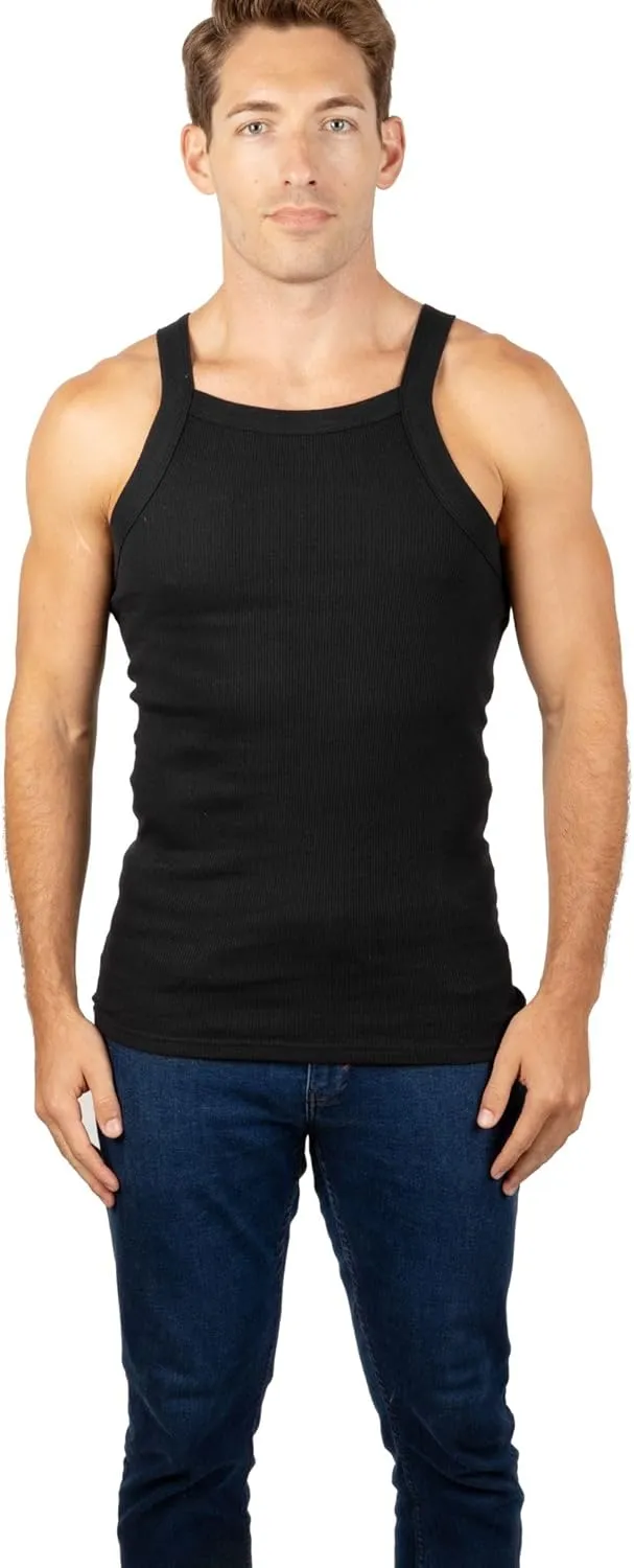3 Packs Men's G-Unit Style Cotton Tank Tops Square Cut Muscle Rib A-Shirts