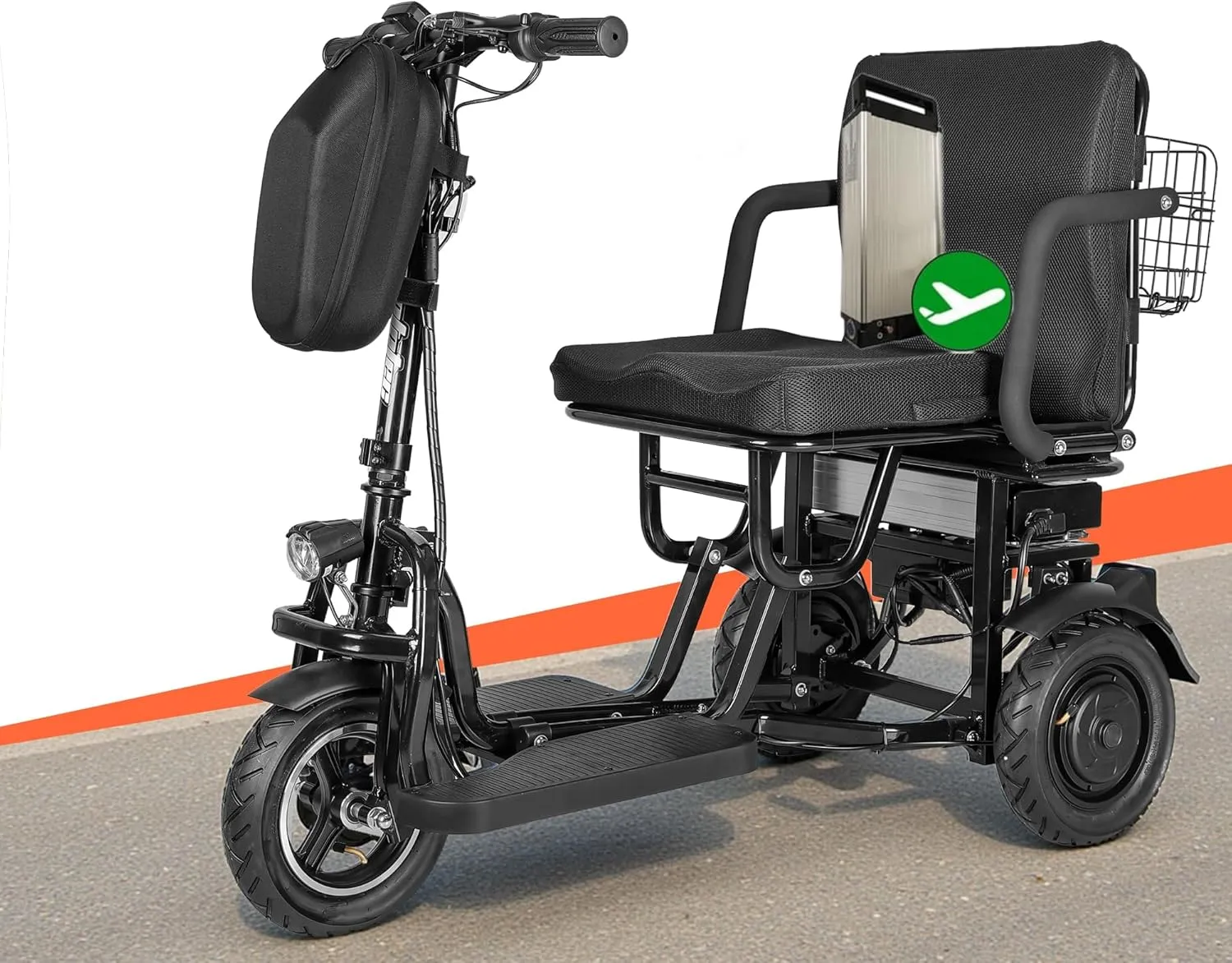 3-Wheel Folding Mobility Scooter Lightweight for Seniors & Adults 300 lbs Portable Handicap All Terrain Travel Scooter Mobility Scooters Foldable Collapsible Electric Airline Set Black