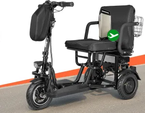 3-Wheel Folding Mobility Scooter Lightweight for Seniors & Adults 300 lbs Portable Handicap All Terrain Travel Scooter Mobility Scooters Foldable Collapsible Electric Airline Set Black