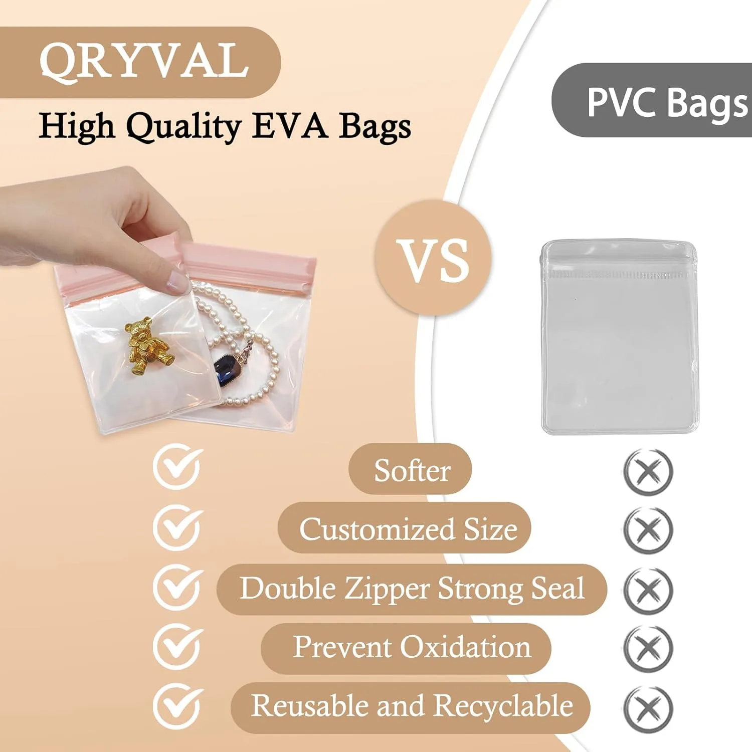 30 PCS Clear Plastic EVA Anti Tarnish Jewelry Storage Bags, Zip Ziplock Jewelry Pouches for Selling & Gift, Little Mini Travel Organizer for Ring Earing Chain Bracelet (S)
