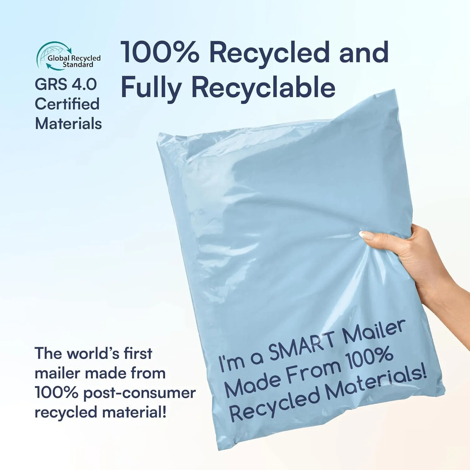 300 Count, 10x13 inch 100% Recycled Poly Mailers Eco Friendly Packaging Envelopes Supplies Mailing Bags 2.5 Mil Thick - SMART Mailer