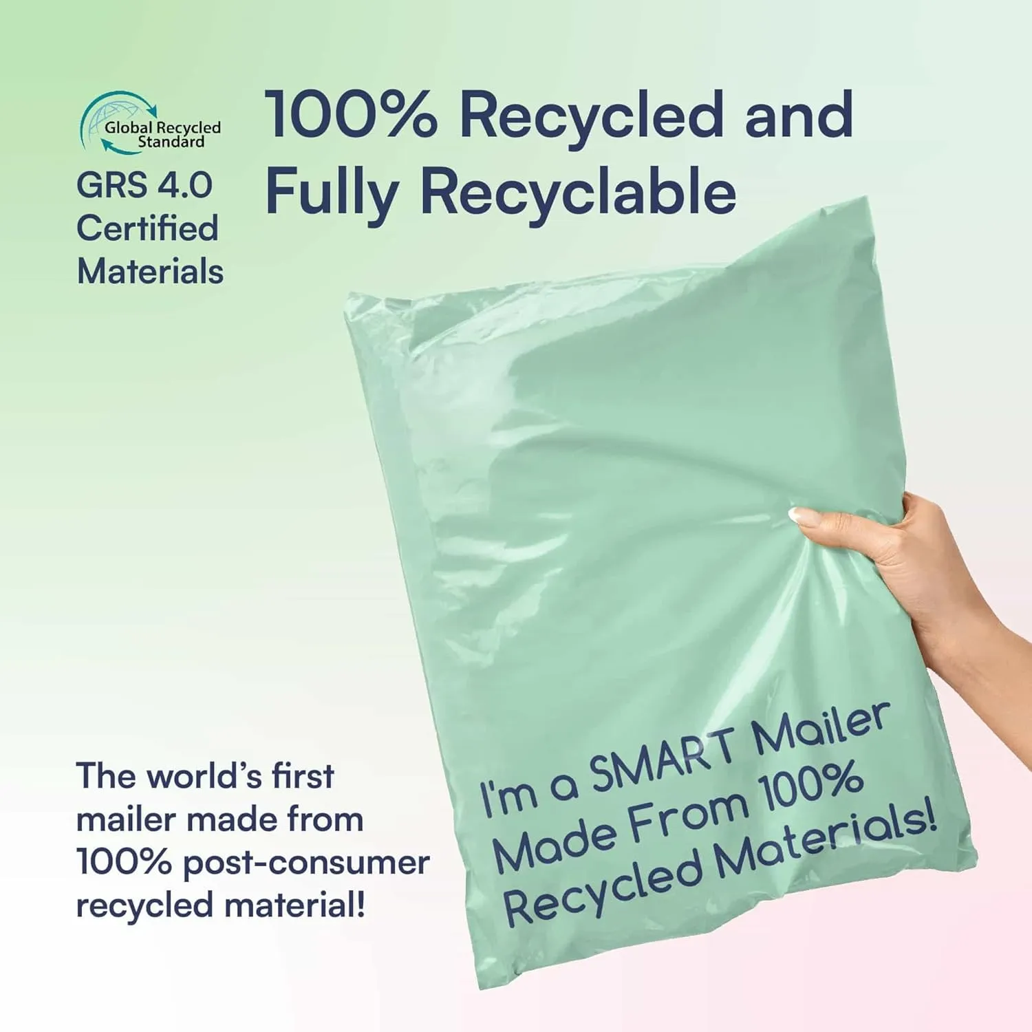 300 Count, 12x15.5 inch 100% Recycled Poly Mailers Eco Friendly Packaging Envelopes Supplies Mailing Bags 2.5 Mil Thick - SMART Mailer
