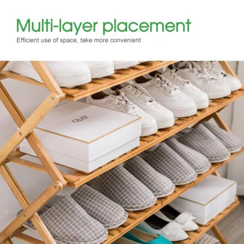 3/4/5/6 Tier Folding Shoe Rack Bamboo Wooden Shelf Stand Storage Organizer Cabinet