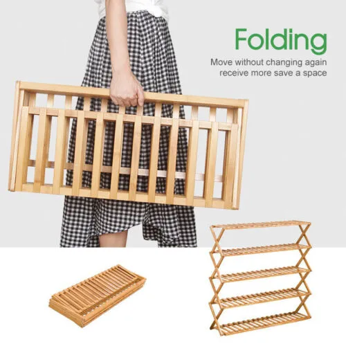 3/4/5/6 Tier Folding Shoe Rack Bamboo Wooden Shelf Stand Storage Organizer Cabinet