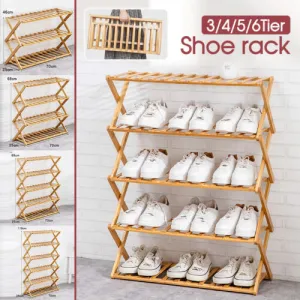 3/4/5/6 Tier Folding Shoe Rack Bamboo Wooden Shelf Stand Storage Organizer Cabinet