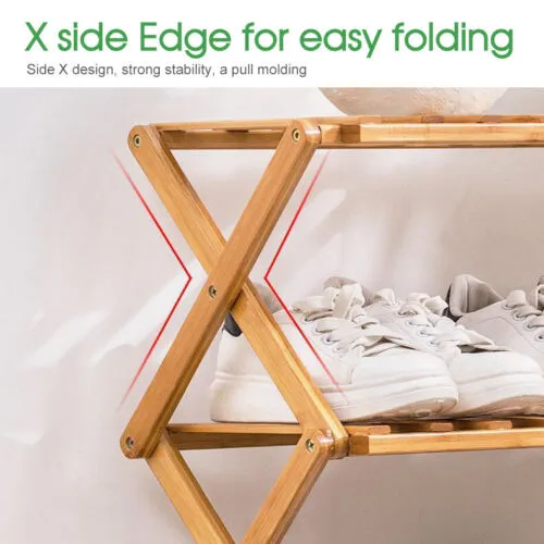 3/4/5/6 Tier Folding Shoe Rack Bamboo Wooden Shelf Stand Storage Organizer Cabinet