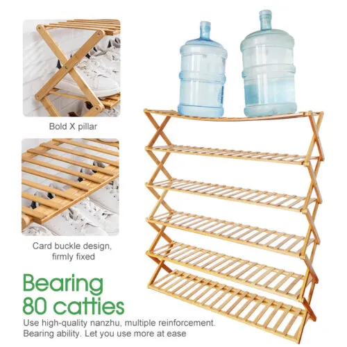 3/4/5/6 Tier Folding Shoe Rack Bamboo Wooden Shelf Stand Storage Organizer Cabinet