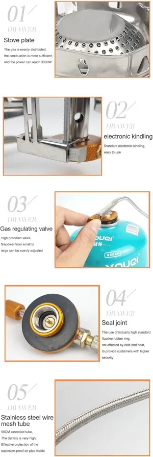 3500W TMKOOL Camping Backpacking Stove, Portable Burner Cooking Stove with Piezo Ignition, Foldable Windproof Camping Gas Stove for Outdoor Picnic, Hiking, RV Road Trip (3500W)
