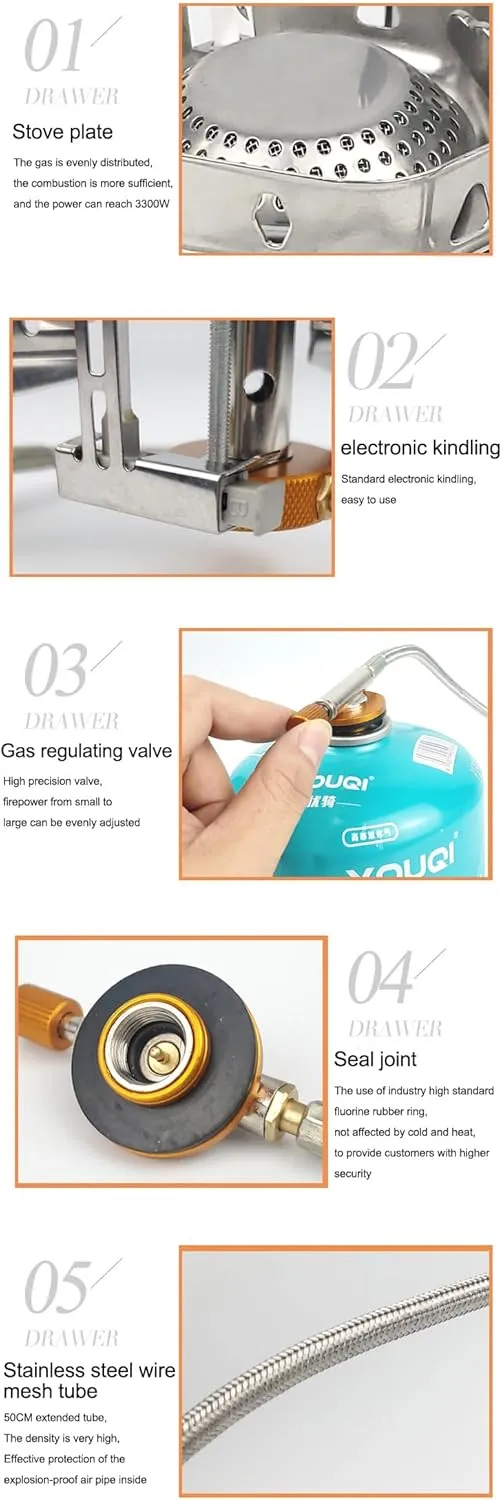 3500W TMKOOL Camping Backpacking Stove, Portable Burner Cooking Stove with Piezo Ignition, Foldable Windproof Camping Gas Stove for Outdoor Picnic, Hiking, RV Road Trip (3500W)